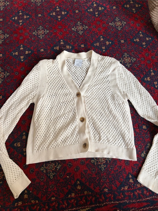 Kit and Ace Sweaters - Cream Open-Weave V-Neck Button Cardigan Sweater